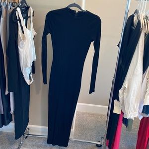 Black ribbed long sleeve midi dress